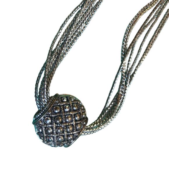 Napier Multi Strand Choker Necklace Sliding Pendant Silver-Tone - Picture 1 of 9